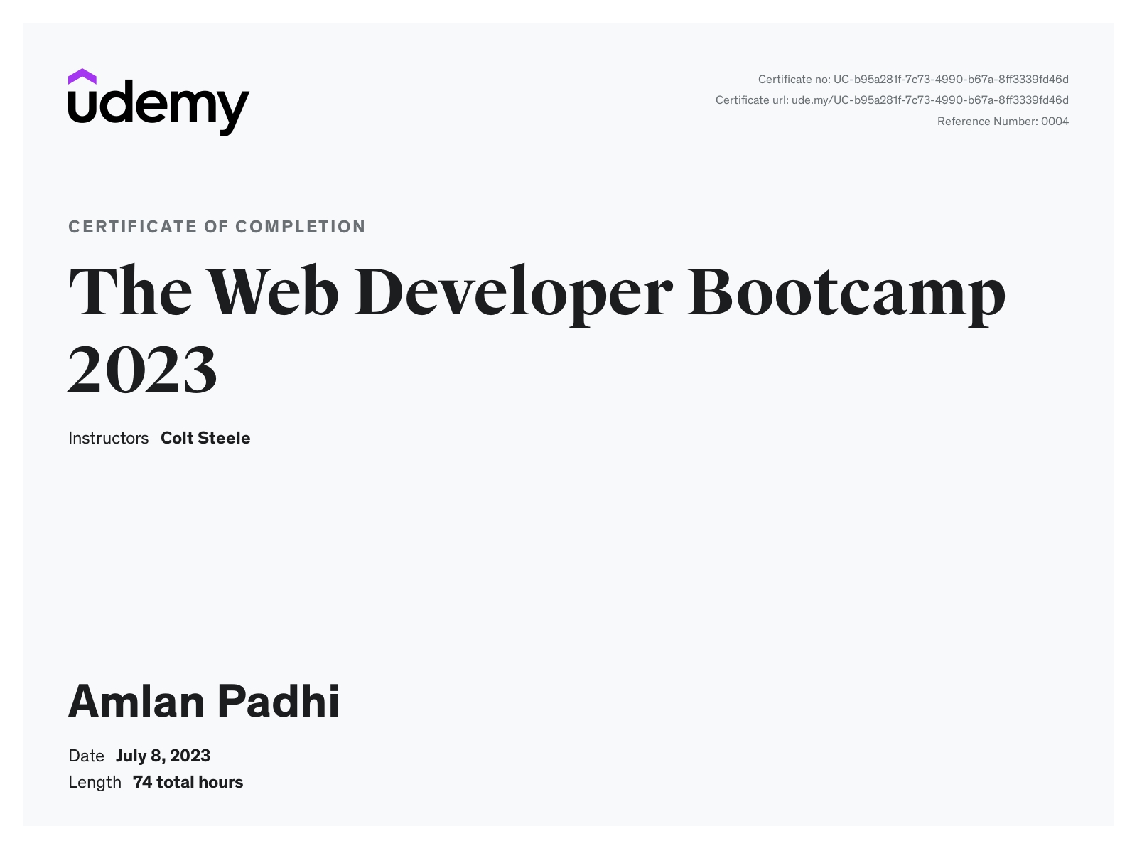 Udemy Web Development Certification